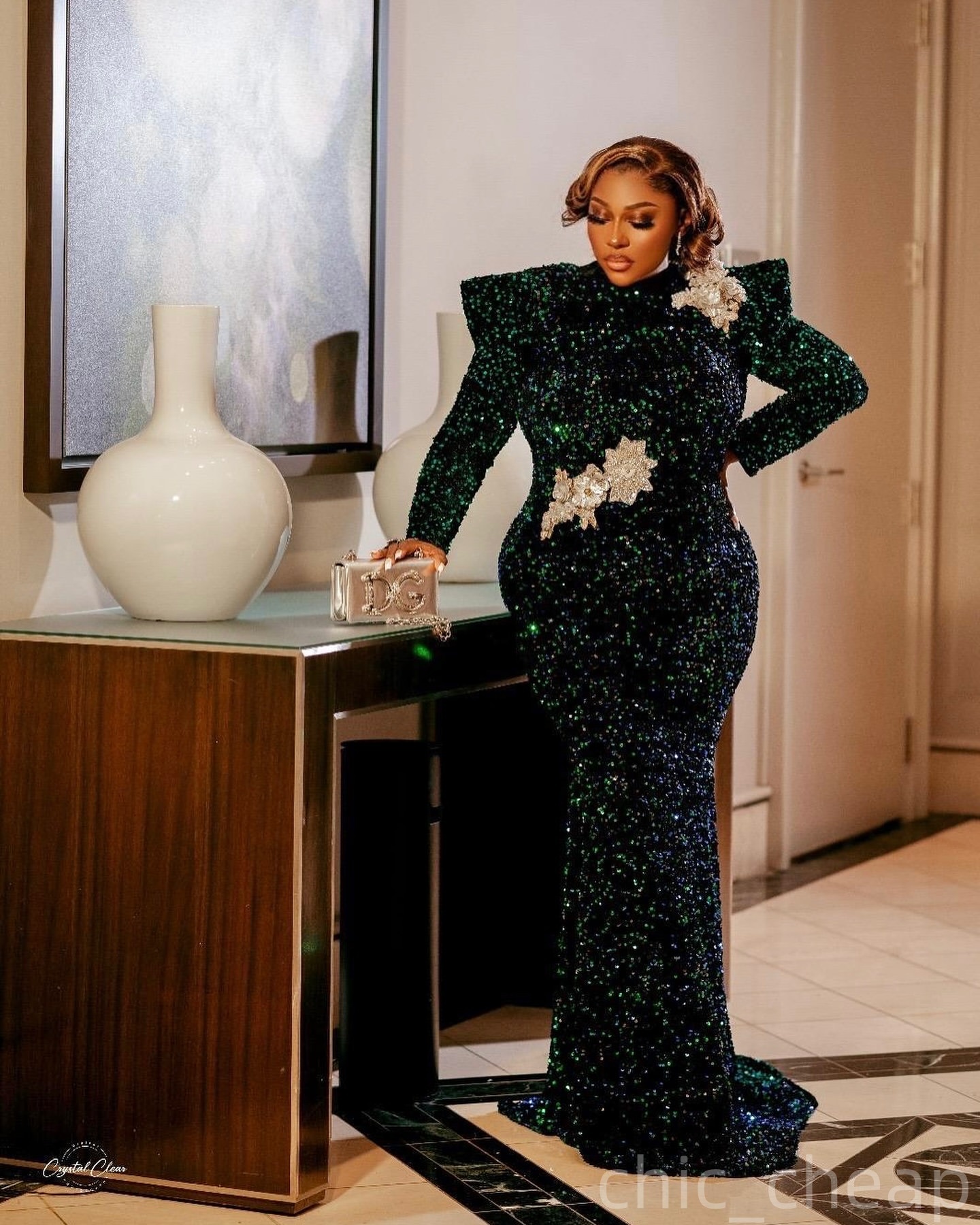 Dark Green Mermaid Prom Dresses 2025 Lace Full Sleeves Sequined Evening Formal Party Second Birthday Engagement Gowns Plus Size Dress For Special Occa