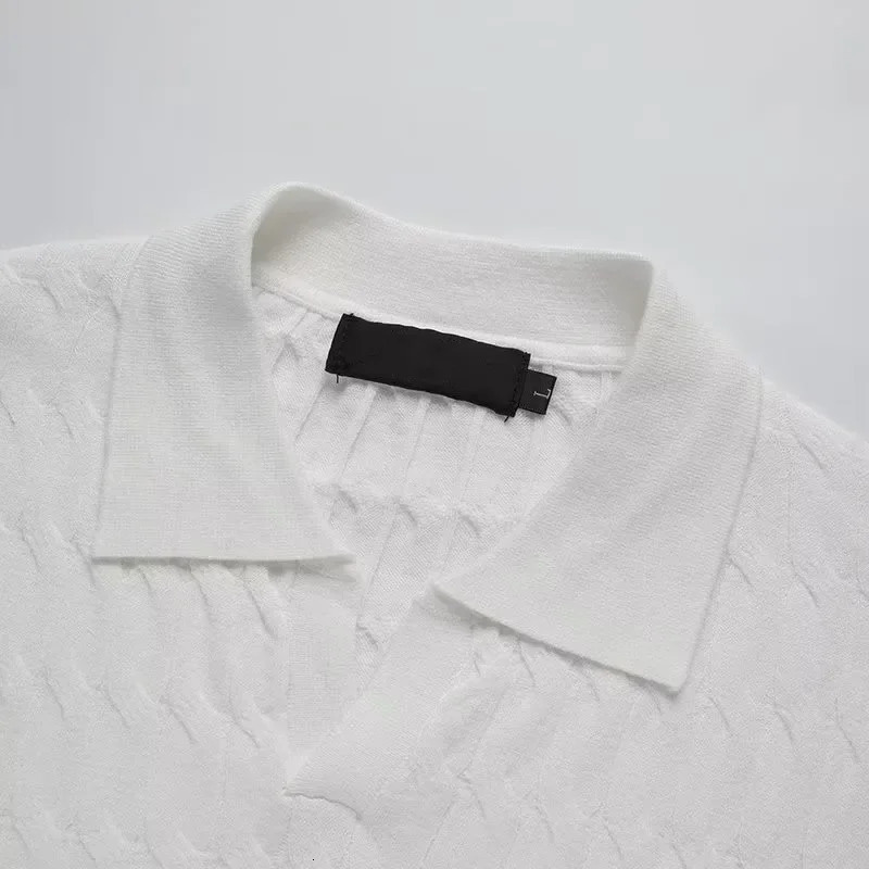 Summer Solid Casual Polo Shirts Mens Sexy Slim Fit V-Neck Knitted Tops Mens Jacquard Short Sleeve Shirts Leisure Knitwear 250224CJ