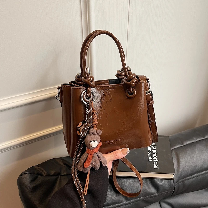 Fashion womens bag leather handbag vintage solid bucket shoulder messenger 250221