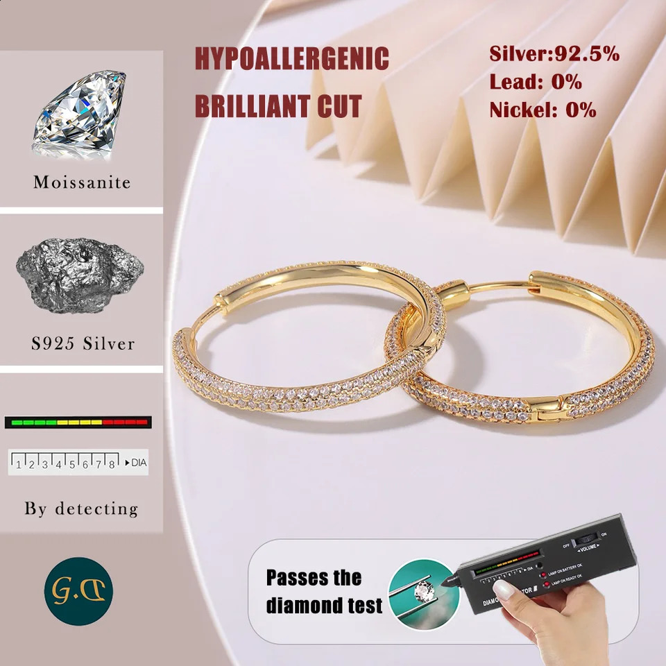 2 pieces of 30mm inlaid gold hoop earrings -18K gold-plated S925 pure silver luxurious and elegant 250219