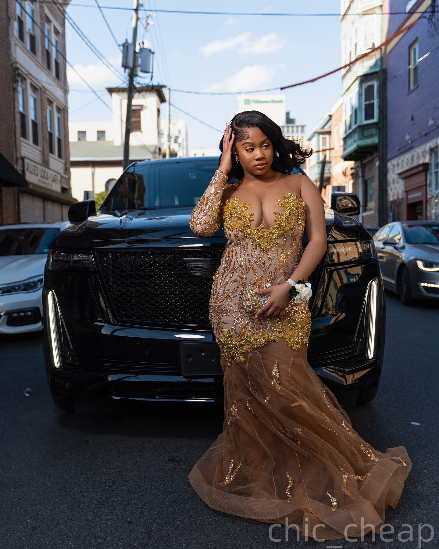 Gold Mermaid Prom Dresses 2025 Illusion Crystals Sequined Full Sleeves Evening Formal Party Second Birthday Engagement Gowns Plus Size Dress For Speci