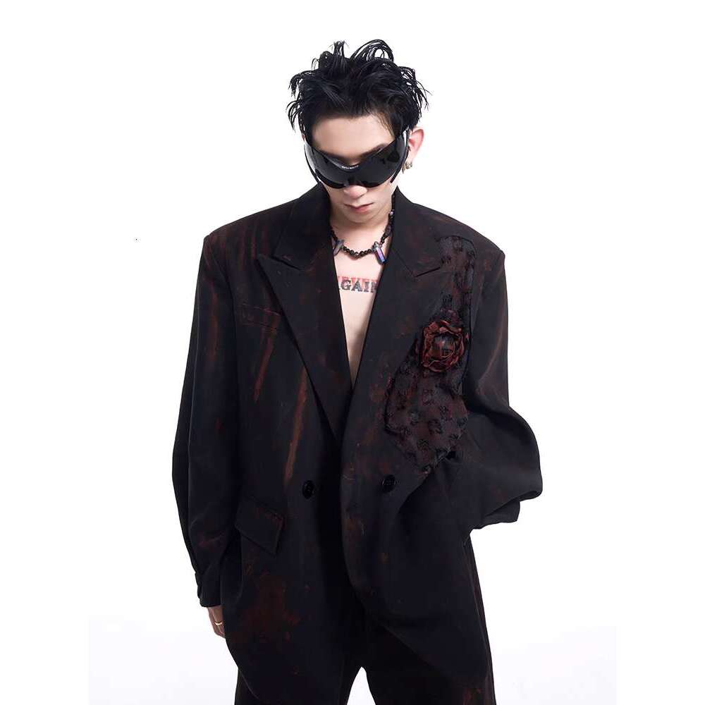 Leather Pants STARTEXCEEDED "Night Rose" Handmade Graffiti Jacket For Men's Autumn And Winter Nightlife High-End Suit coat
