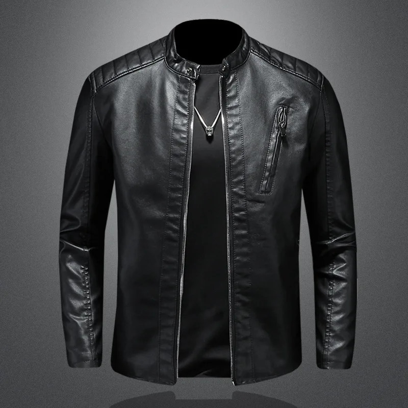 2023 Mens Leather Jacket Stand Collar Slim Pu Autumn Fashion Men Motorcycle Causal Coat Male Moto Biker 250225