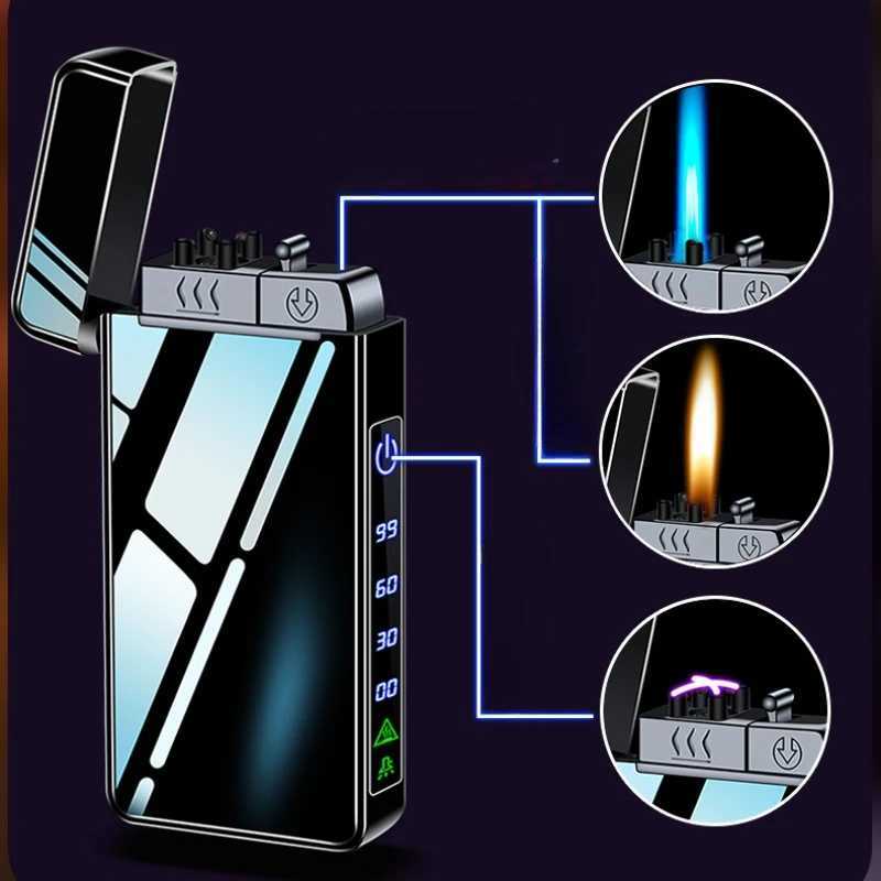 New 2024 Metal USB Windproof Lighter Torch Jet Dual Plasma Arc Lighter Gas Electric Butane Rechargeable Pipe Cigar Lighter Y250228