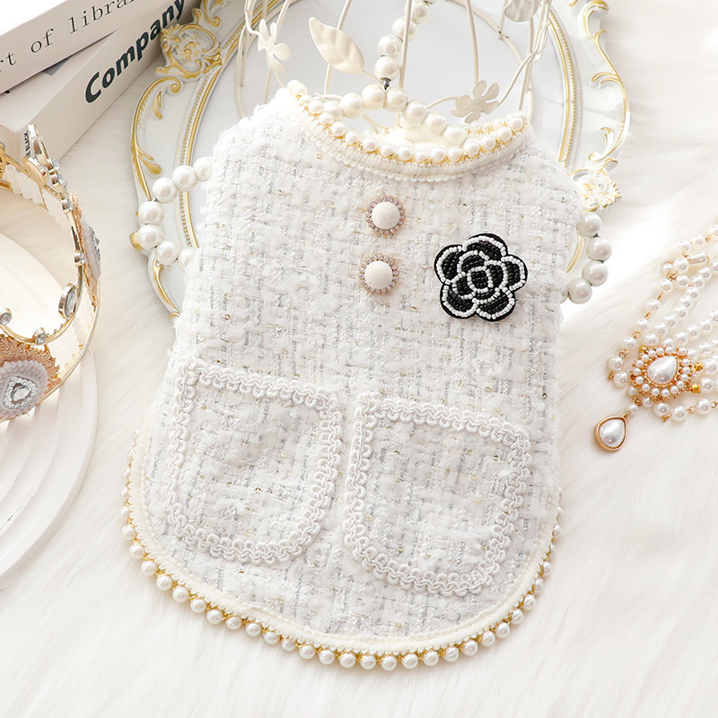 Lanjia Tweed Princess Dog Apparel Dress Girl Cute Pet Clothes Outfit Winter Costume Puppy Dresses For Female Small Dogs Cat Teacup Yorkie Chihuahua XS
