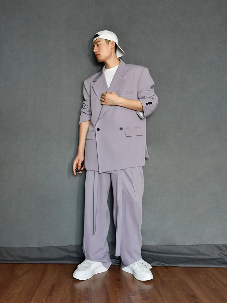 er Men Loose Fit Double Breasted Blazer Two Piece Set Oversized Suit Business Casual Outfits Suit Fashion Matching Set 250224
