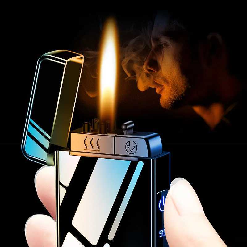 New 2024 Metal USB Windproof Lighter Torch Jet Dual Plasma Arc Lighter Gas Electric Butane Rechargeable Pipe Cigar Lighter Y250228