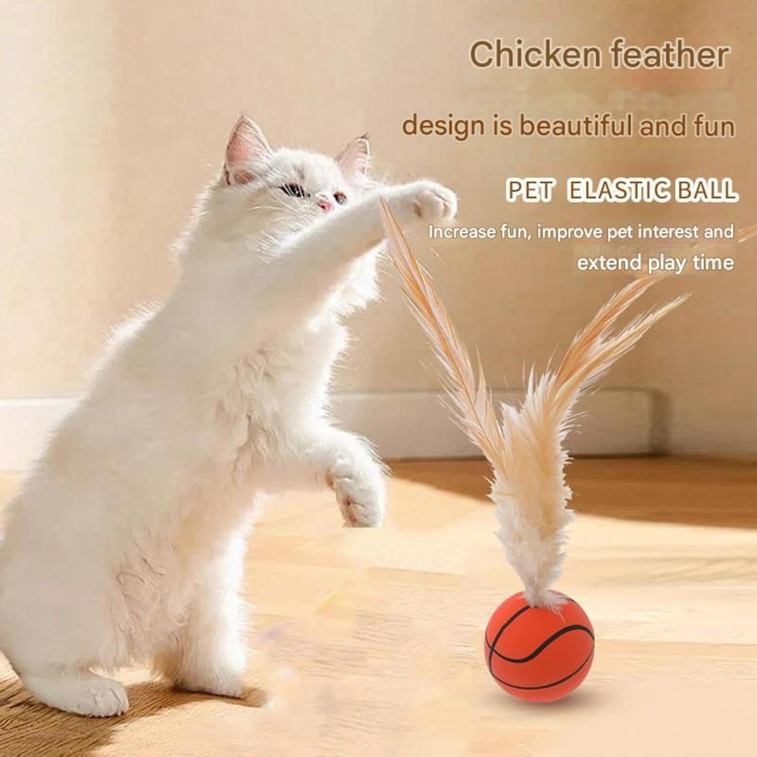 3PCS/Set Interactive Feathered Bounce Ball Set - Enhance Your Feline's Playtime with Soft Plush Tail Attachments & Durable Materials