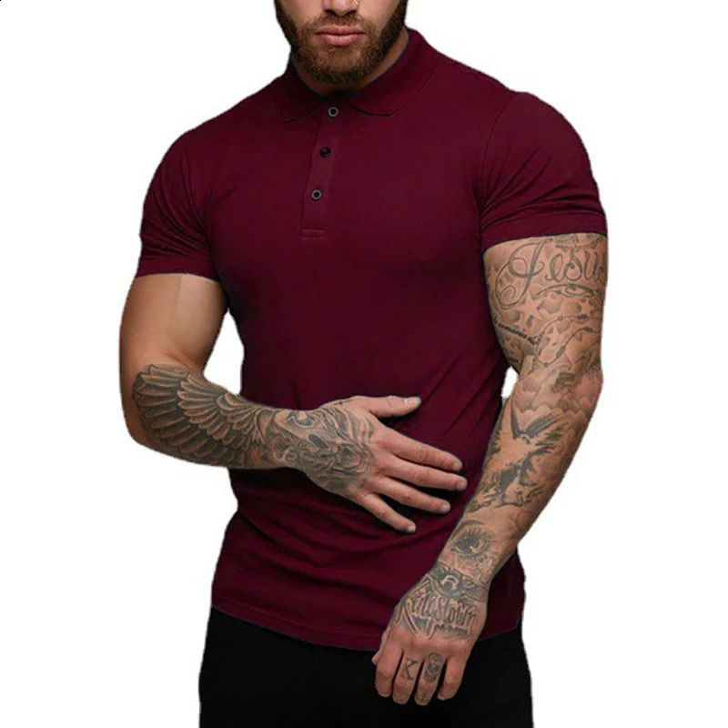 Summer Fashion Mens Polo Shirt Stretch Cotton Gym Clothing Sports Polos Male Spring Casual Short Sleeve Breathable T Shirt 250228