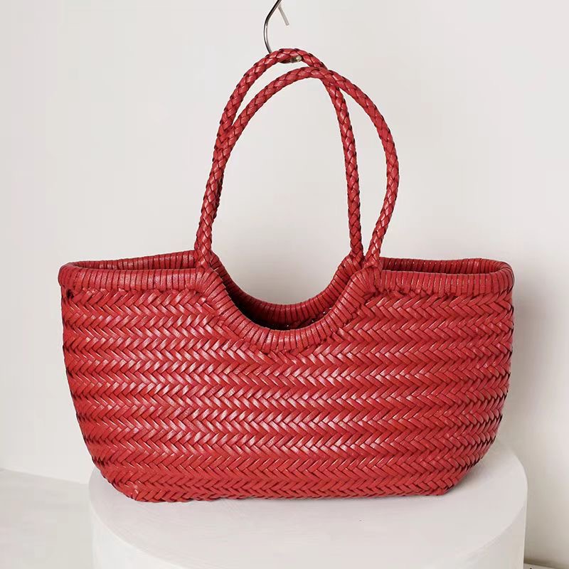 New Hand woven leisure vegetable basket bag with inner vintage shopping 240913