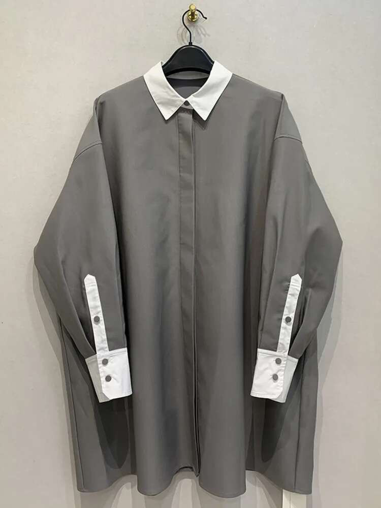 DEAT Fashion Women's Shirt Lapel Loose Fit Single Braested Long Sleeve Contrast Color Blouse Female Tide Autumn 2025 New 7Ab4804