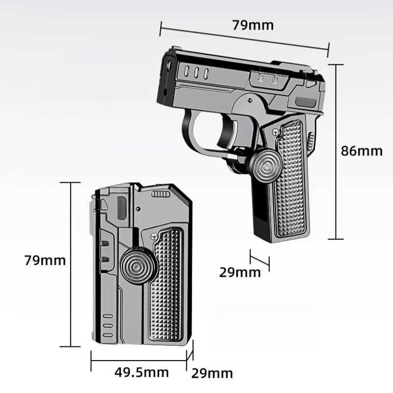 HOT Metal Folding Gun Type Gyroscope Windproof Direct Charge Red Flame Butane Gas Lighter Fun Laser Light Cigar Lighters Smoking Y250228