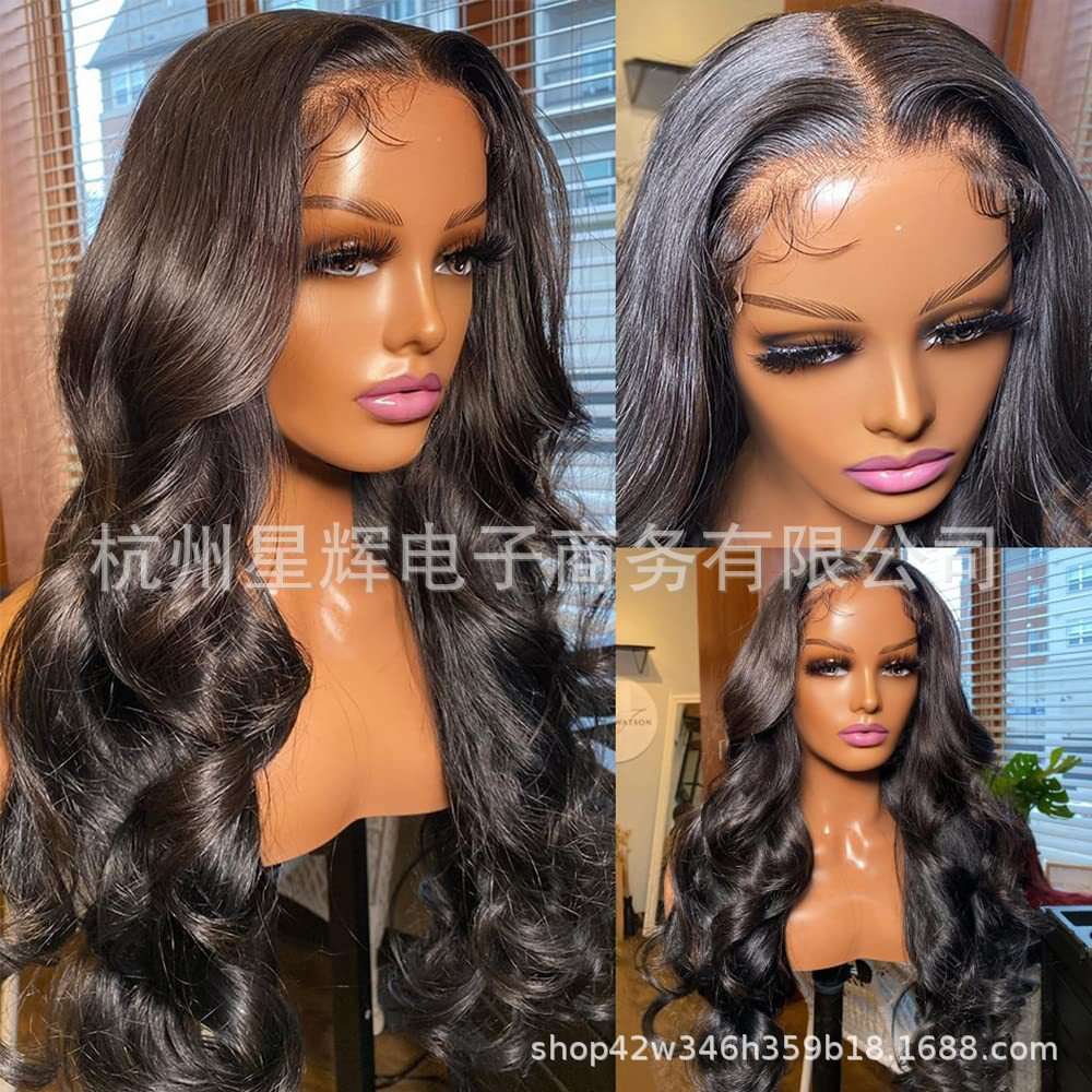 HD Front Lace Wig Front Female Hand Hook Big Wave Long Curled Hair Synthetic Headset Lace Wig Black
