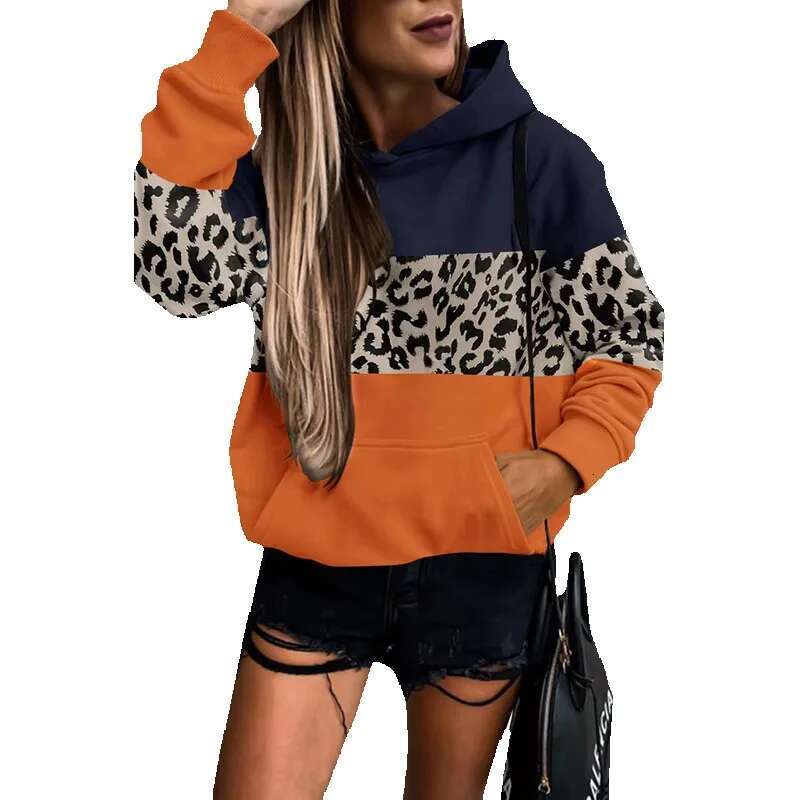 2024 Mix Color Trendy Women's Hoodies Sweatshirts Support Custom Leopard-Print Patchwork Casual All-Mix Hoodie