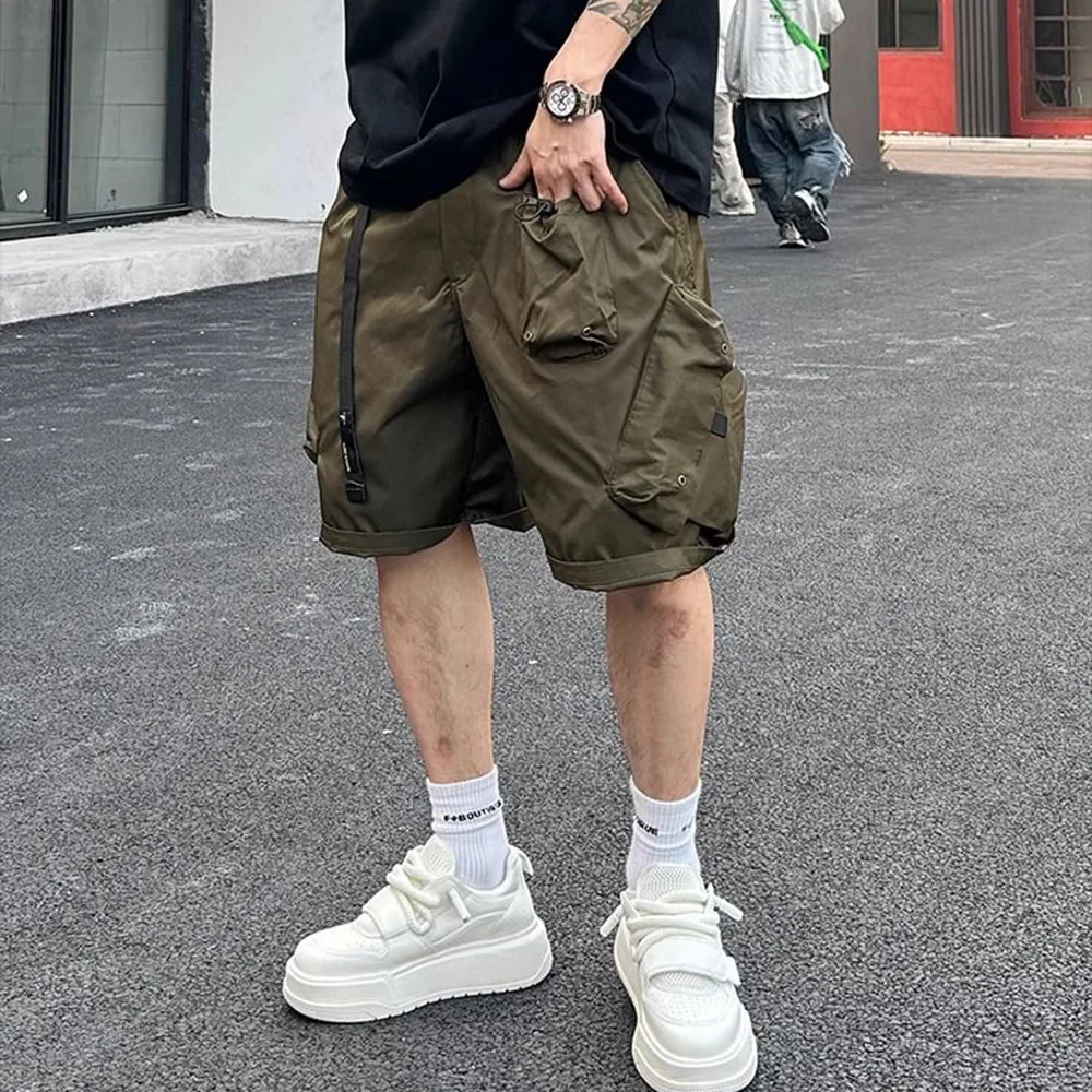 Summer Mens Workwear Shorts Simple American Style Retro Solid Color Loose Creativity Pockets Versatile Casual Daily Shorts 250225