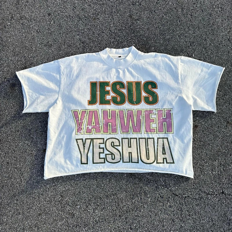Harajuku Retro T Shirt Letter Printed Pattern Streetwear Men Women Y2K Hip Hop Casual Unisex Cotton Oversized Short Sleeve Tops 250225