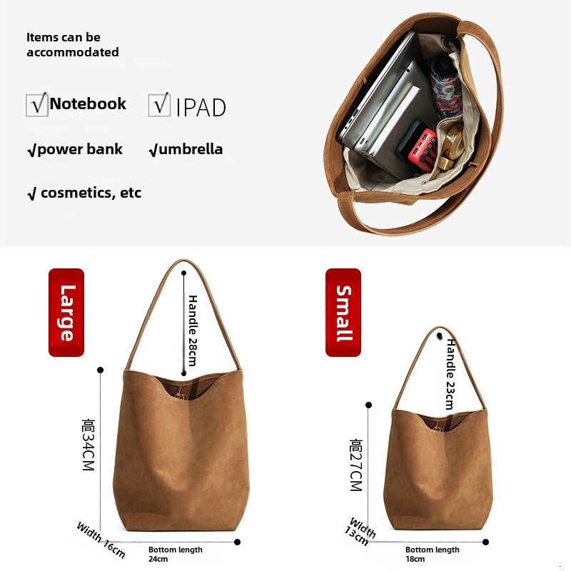 Guangzhou women's niche versatile portable shoulder bags, solid color commuting large-capacity high-end matte leather bucket bags