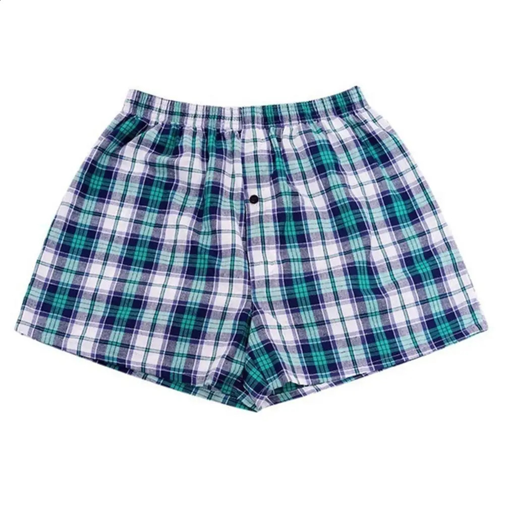 Mens Cotton Boxers Casual Plaid Print Elastic Waist Underwear Summer Loose Breathable Beach Pants Shorts 250228Z