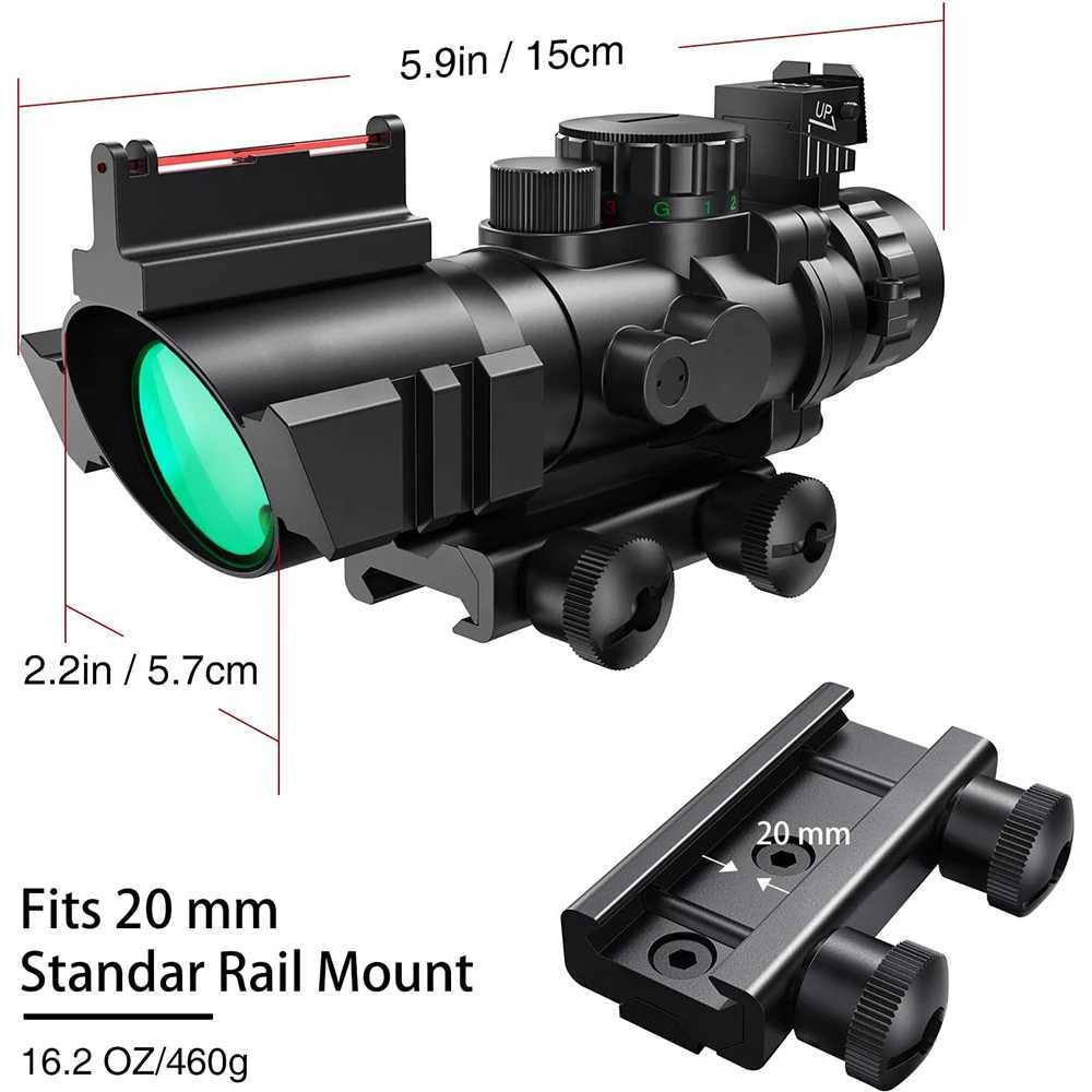 4x32 Tactical Riflescope with Fiber Optic Sight RGB Illuminated Reticle Prism Scope Hunting Gun Scopes with 20 mm Picatinny Rail X250228