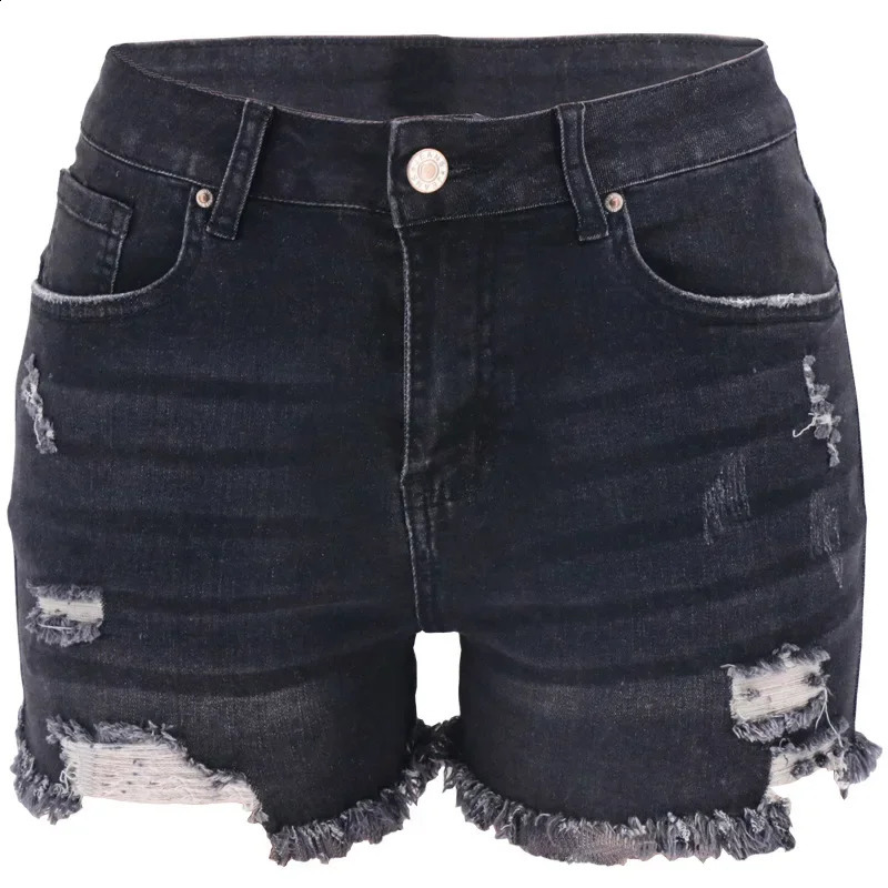 2024 Trendy Fourcolor Hole Lifting Hip High Waist Womens Denim Shorts Plus Size Clothing Short 250228Z
