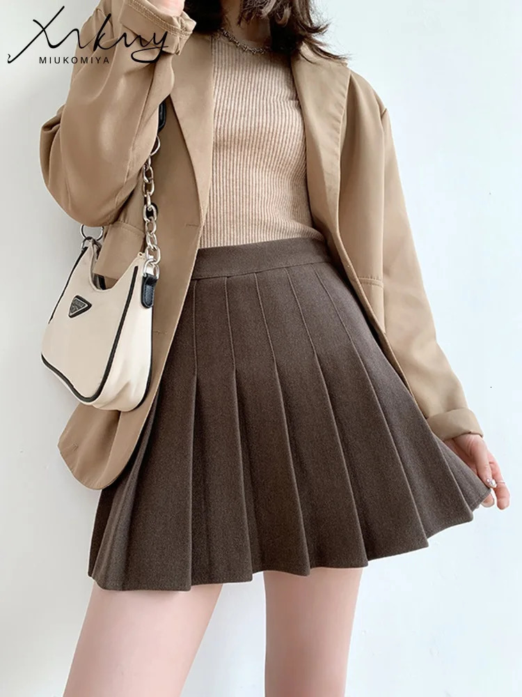 Wool Autumn Winter Skirt For Women High Waist Mini Woolen Skirts Winter School Short Tennis Pleated Skirts With Shorts Women 250227