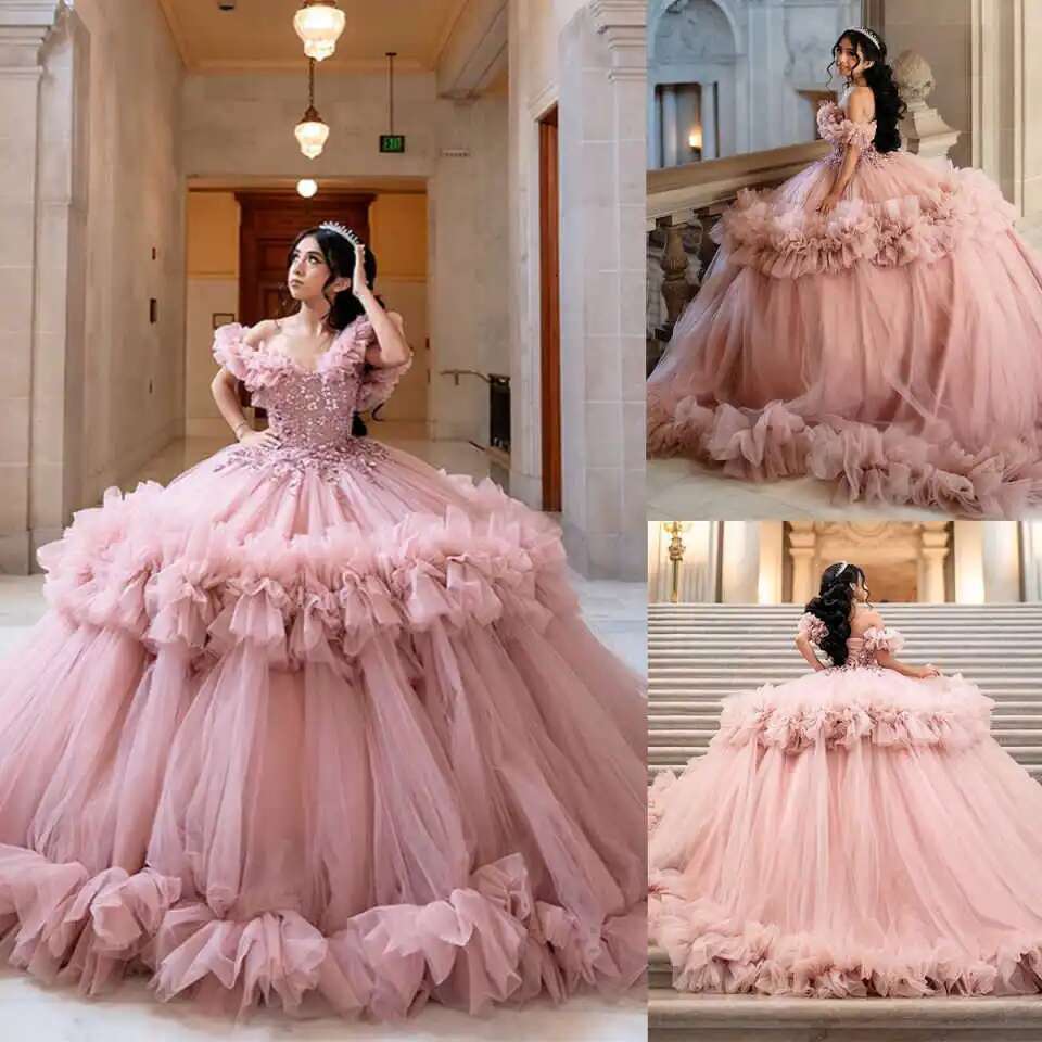 New Arrival Ball Gown Dresses Pink Sweethearts Wedding Dress Train Sweep Custom