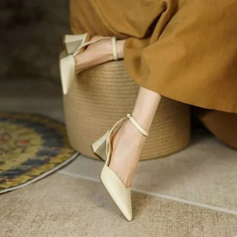 Backless Mary Jane Vintage High Heels Elegant Fashion Pointed Sandals Shoes for Women Tacones Mujer