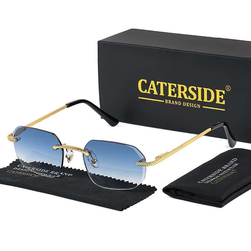 CATERSIDE New Retro Rimless Sunglasses Men's Polygon Brand Designer Sun Glasses Women Party Festival Eyewear Gift Case