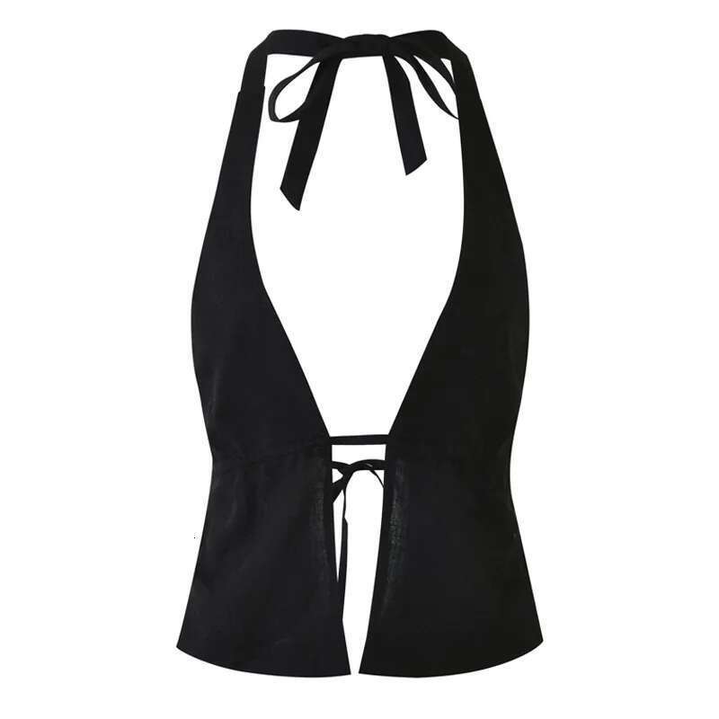 Summer Punk Gothic Blouses Female Open Camisole Women Halter Crop Tops Sexy Sleeveless Black Tank Slim Fit Casual Vest