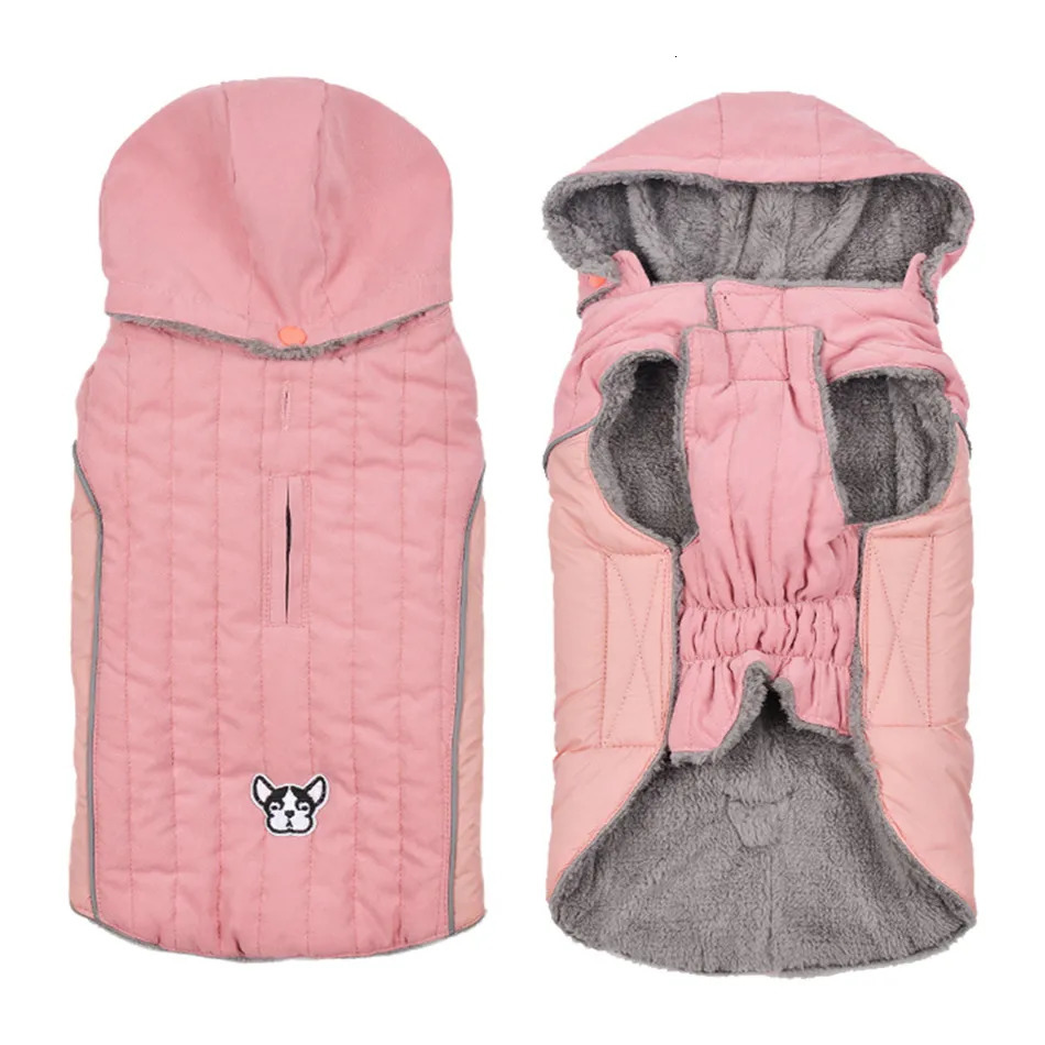Winter Dog Clothes Thick Fleece Warm Dog Clothing Winter Dog Jacket Reflective Adjustable Belly Quilted Dog Coat Removable Hood 250226