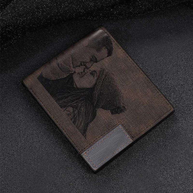 Ship from US Custom Picture PU Leather Wallet Mens Bifold Inscription Po Engraved Thanksgiving Gifts For Him Wallet 250228FBB