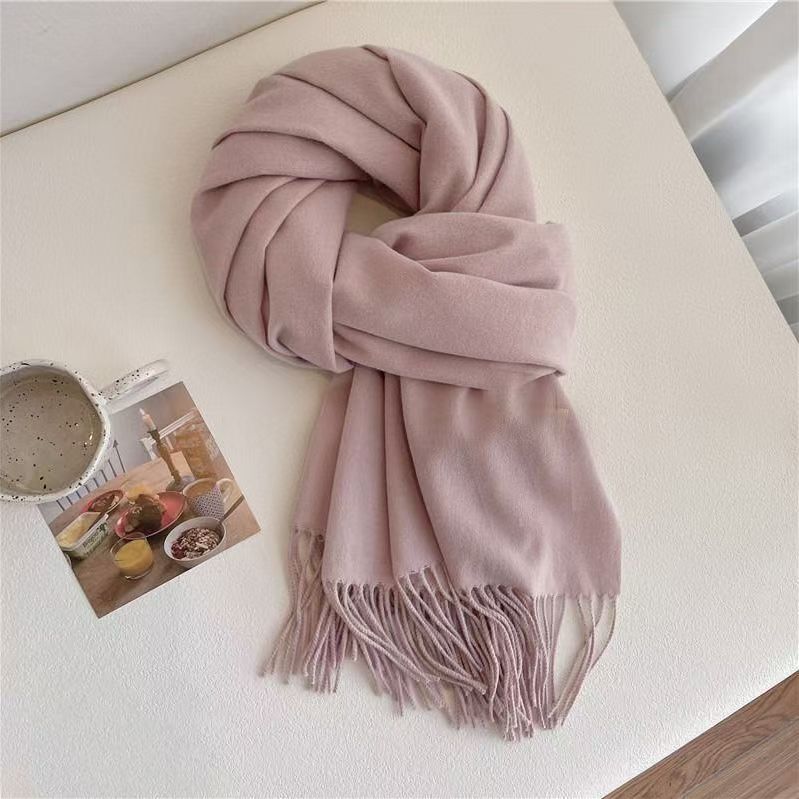 T196 Japanese college style scarf for women to keep warm in winter, student forest style, new style solid color neck scarf, enlarged and thickened sha