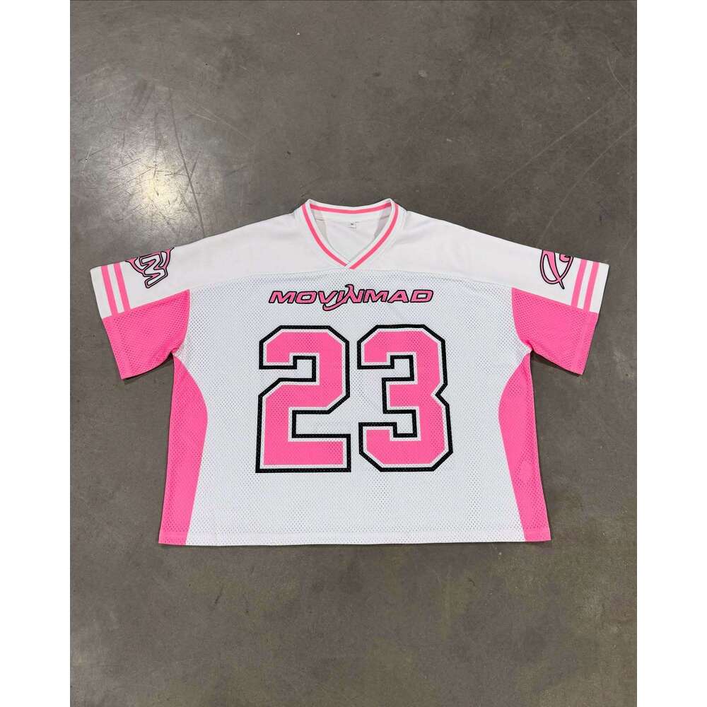 American style football suit, spicy girl sports style, contrasting color print, digital casual lazy loose T-shirt, unisex top