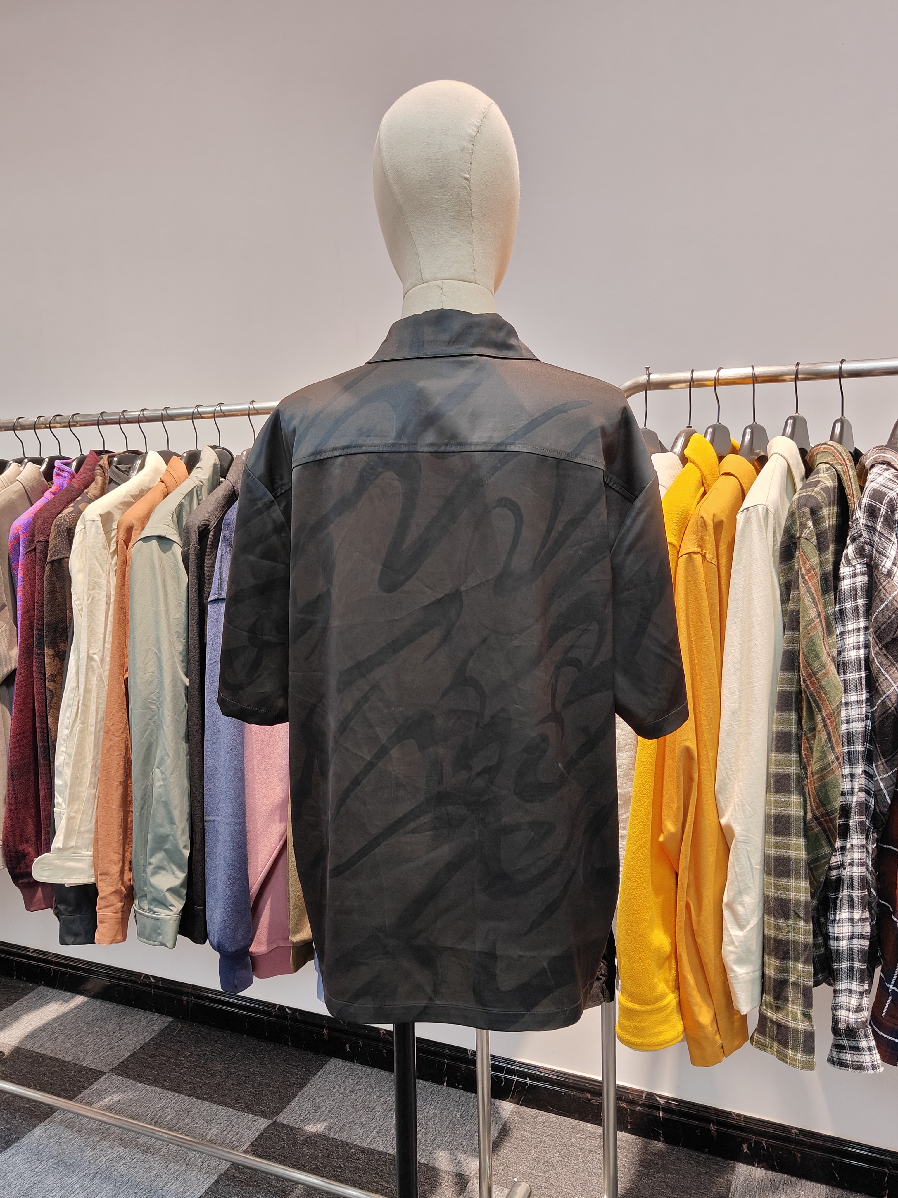Men's Black Chilling Satin Polo Shirt with Allover Happy Print Loose Fit for Casual Wear Custom Branded
