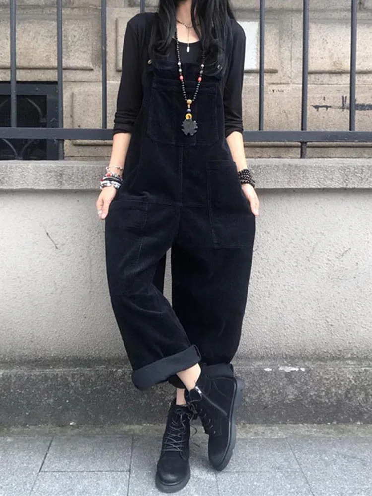 ZANZEA Autumn Rompers Solid Wide Leg Playsuits Women Casual Straps Suspender Overalls Vintage Corduroy Jumpsuits Overview 250225