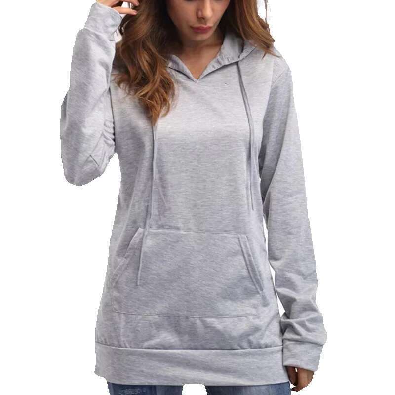 Fashion Plain Pockets Pullover Women Long Sleeve Hoodies Ladies Casual Hoodie