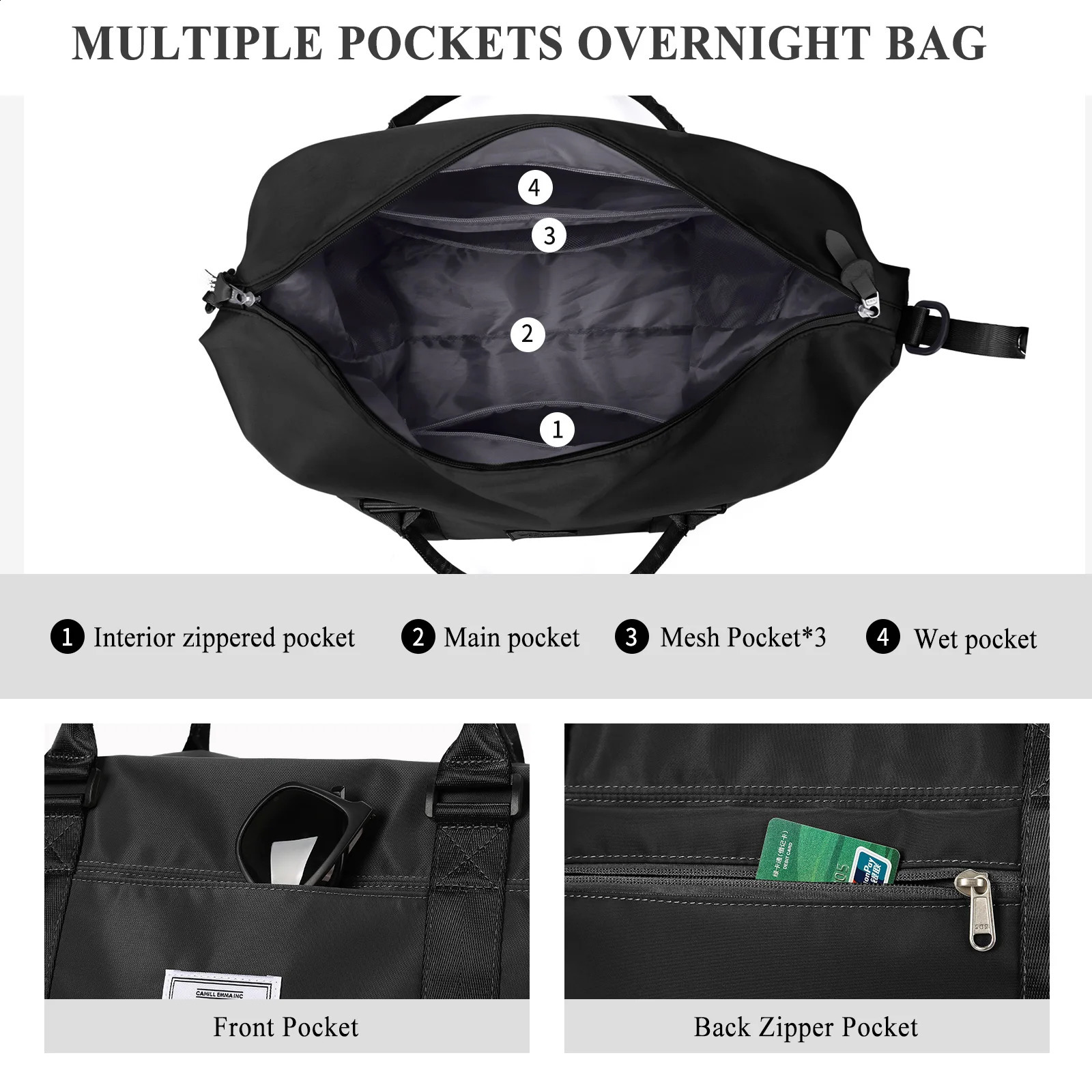 Ship from US Travel Duffel Bag Weekender Bags for Women Men Overnight Gym Carry On Tote with Wet Pocket Hospital Mom Labor 250303FBB