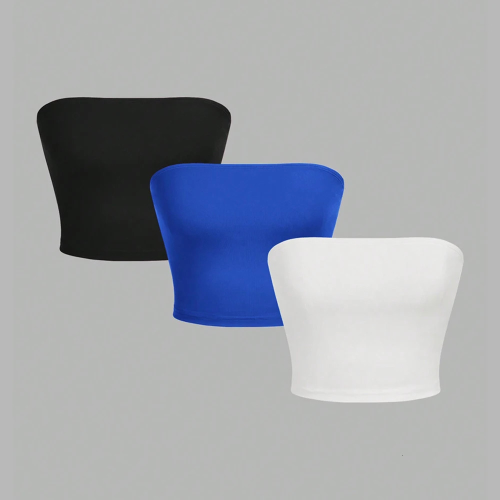 Womens strapless vest sleeveless crop womens flat mouth navy blue chest circumference party top 250224Z