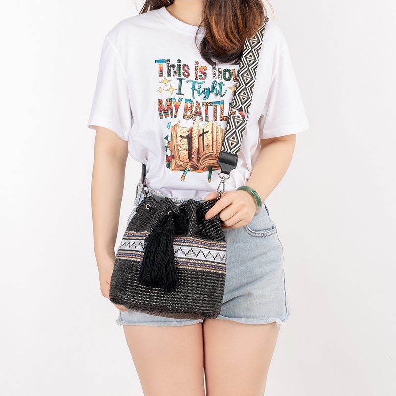 Holiday straw cross-border beach bucket women's high-end exquisite shoulder seaside diagonal span woven bag