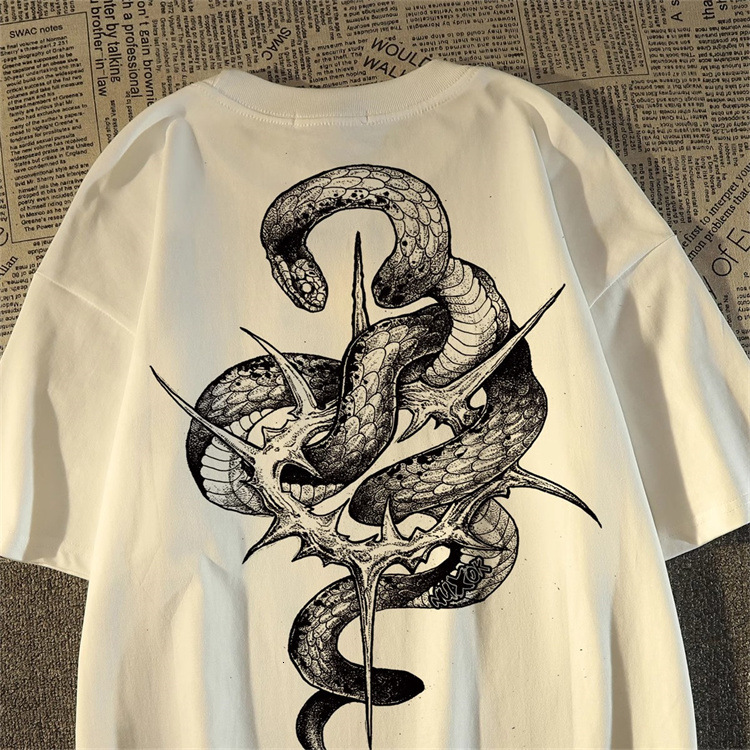 Designer's High-precision Snake Print Round Neck Men's And Women's T-shirt Summer Vibe Street Style Dark Short Sleeved Fashion Brand Fr