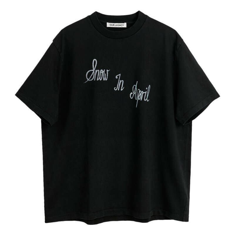 Our Legacy Black and White Film Letter Printed Vibe New Small Collar Short sleeved T-shirt from a niche fashion brand