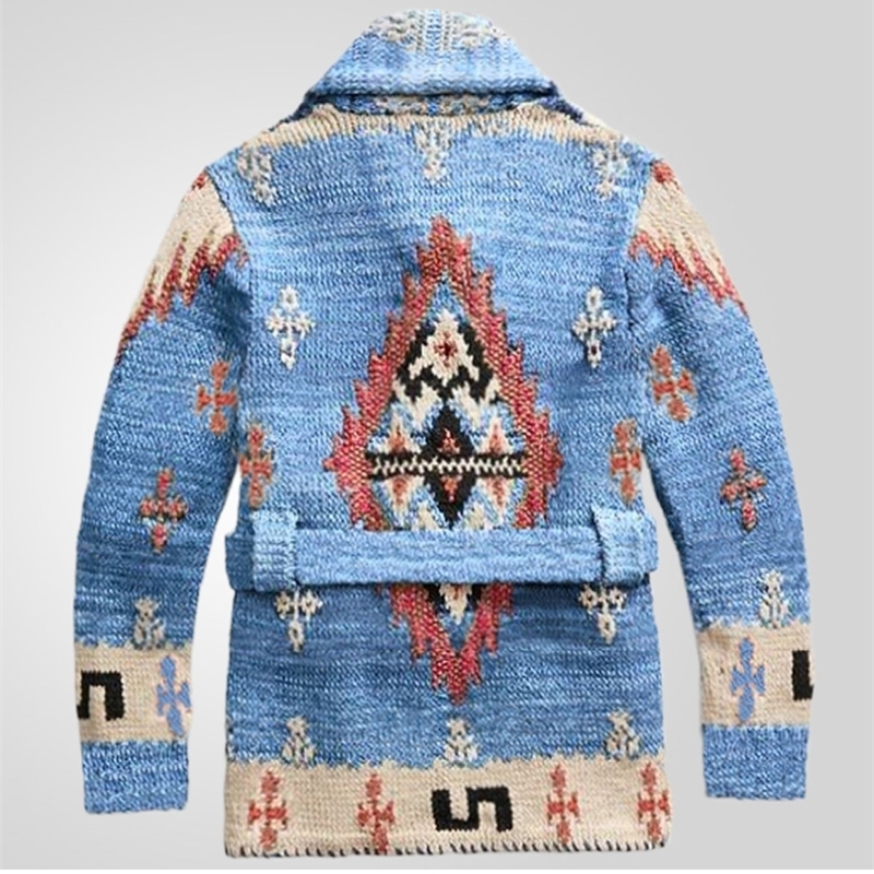 Mens retro fashion heavyduty jacquard knitted autumn mens outdoor medium thick casual sweater jacket 250226