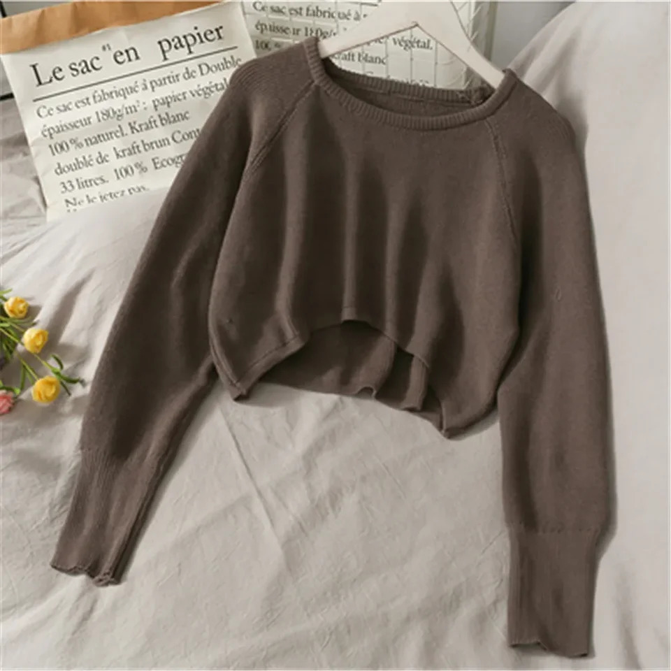 2024 Fashion Students Allmatch Knitwear Soft Korean Pullover Oneck Cropped Tops Autumn Winter Casual Loose Sweater 250225