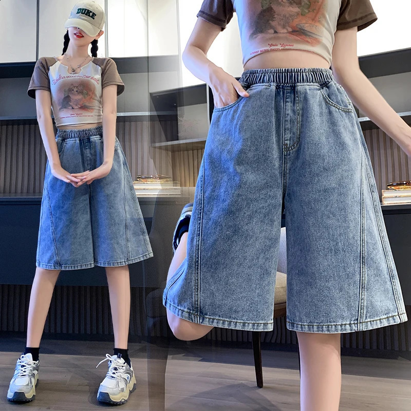 Large Size Denim Short Summer 2024 High Elastic Wasit Casual Blue Color Jean Shorts Plus Womens Jeans 250228Z