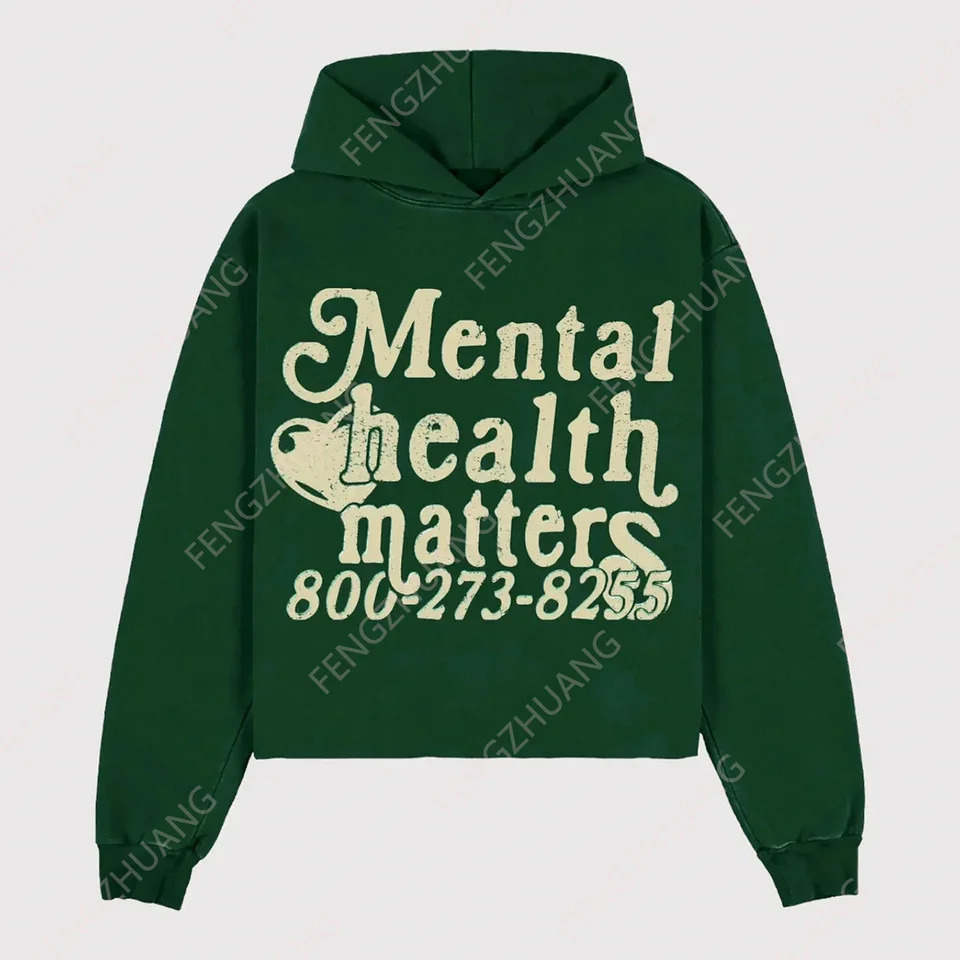 HipHop Punk Mental Health Matters Graphic Print Mens Street Trend Style Causal Sweatshirt For Adult Kid Pullover Hoodie 250225