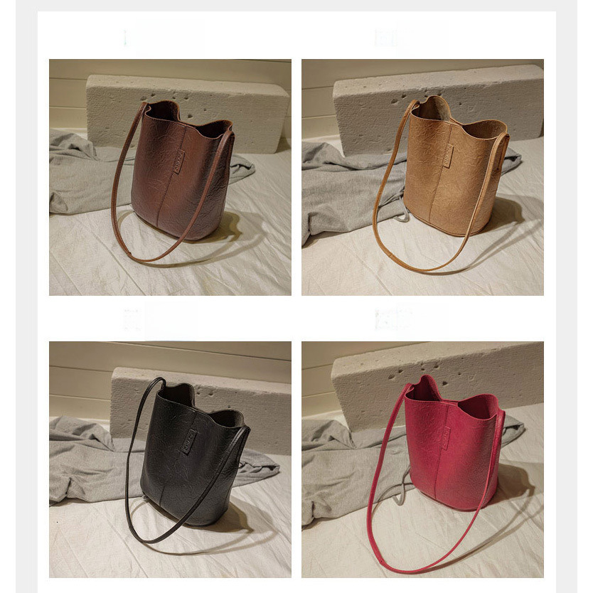 2023 New Vintage Bucket Veet Oil Leather Handbag Crossbody Women's Large Capacity Shopping Bag