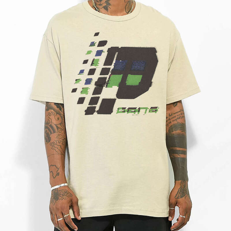 PANQ letter printed high street niche trendy brand washed, worn, loose short sleeved men's T-shirt for women