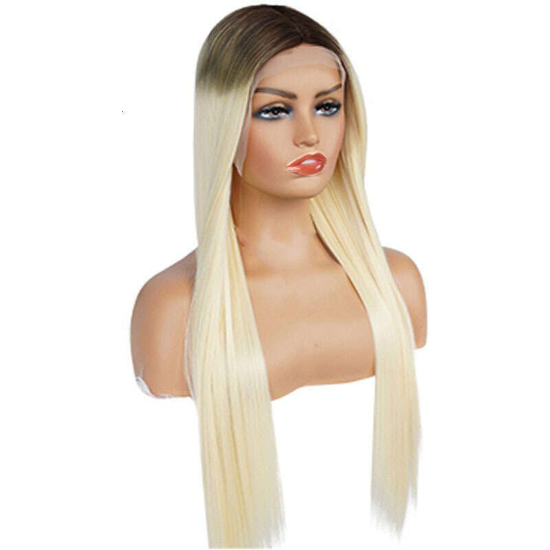 HD Front Lace Wig Front Lace Wig Women S Mid Length Straight Synthetic Full Head Cover Lace Wig Black Gradient Gold