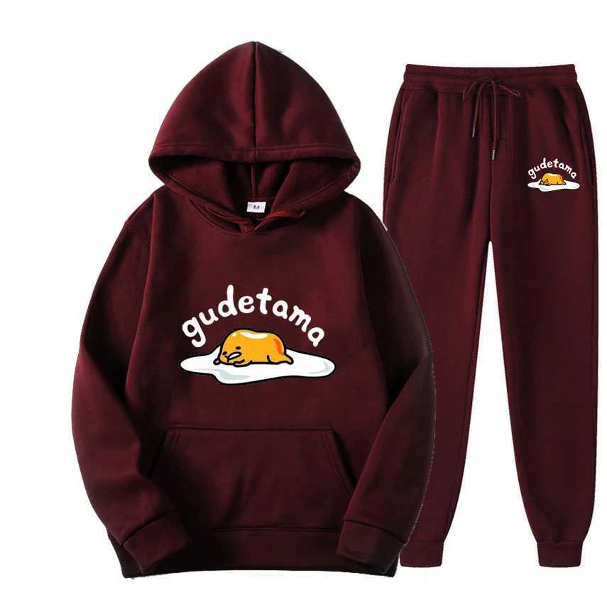Gudetama Cartoon Anime Women Sweatshirt Sweatpants Set Fashion Men Pullover Pants Suit Spring Autumn Couple Hoodie Pant Sets X250228