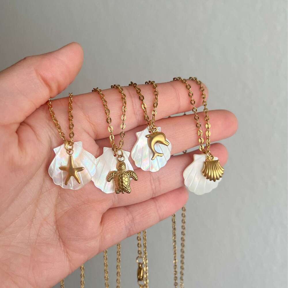 Beach starfish summer style conch pendant, shell DIY necklace, stainless steel gold-plated color preservation